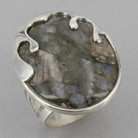 Jay King Sterling Silver Unknown Stone Ring Unique Drippy Bezel Setting Sz 7.75