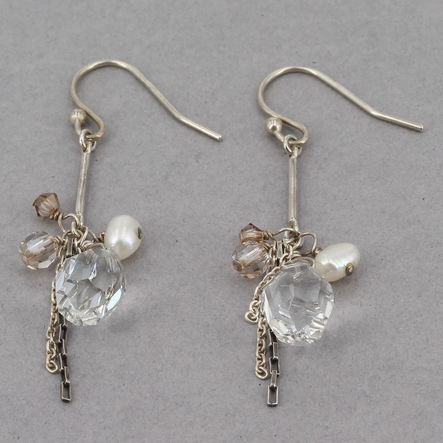 RARE Retired Silpada Sterling Crystal & Pearl PARTY TIME Dangle Earrings W2270
