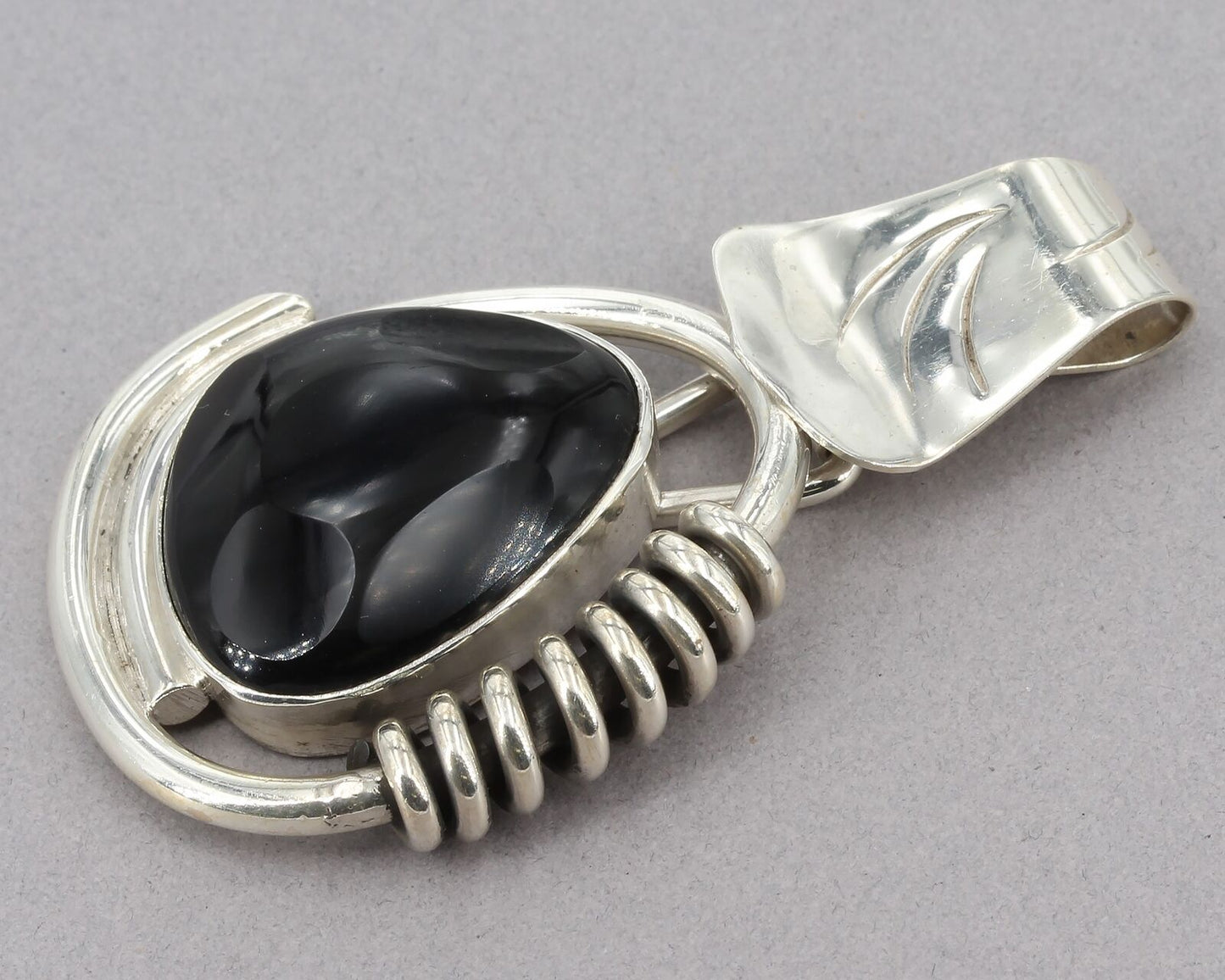 Vintage Silpada Bold Sterling Silver Black Obsidian Slide Pendant S0756