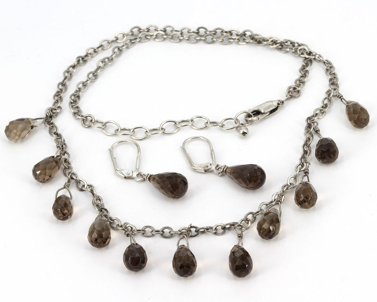 RARE Vintage Silpada Sterling Smoky Quartz Necklace & Earrings Set W1038 N1037