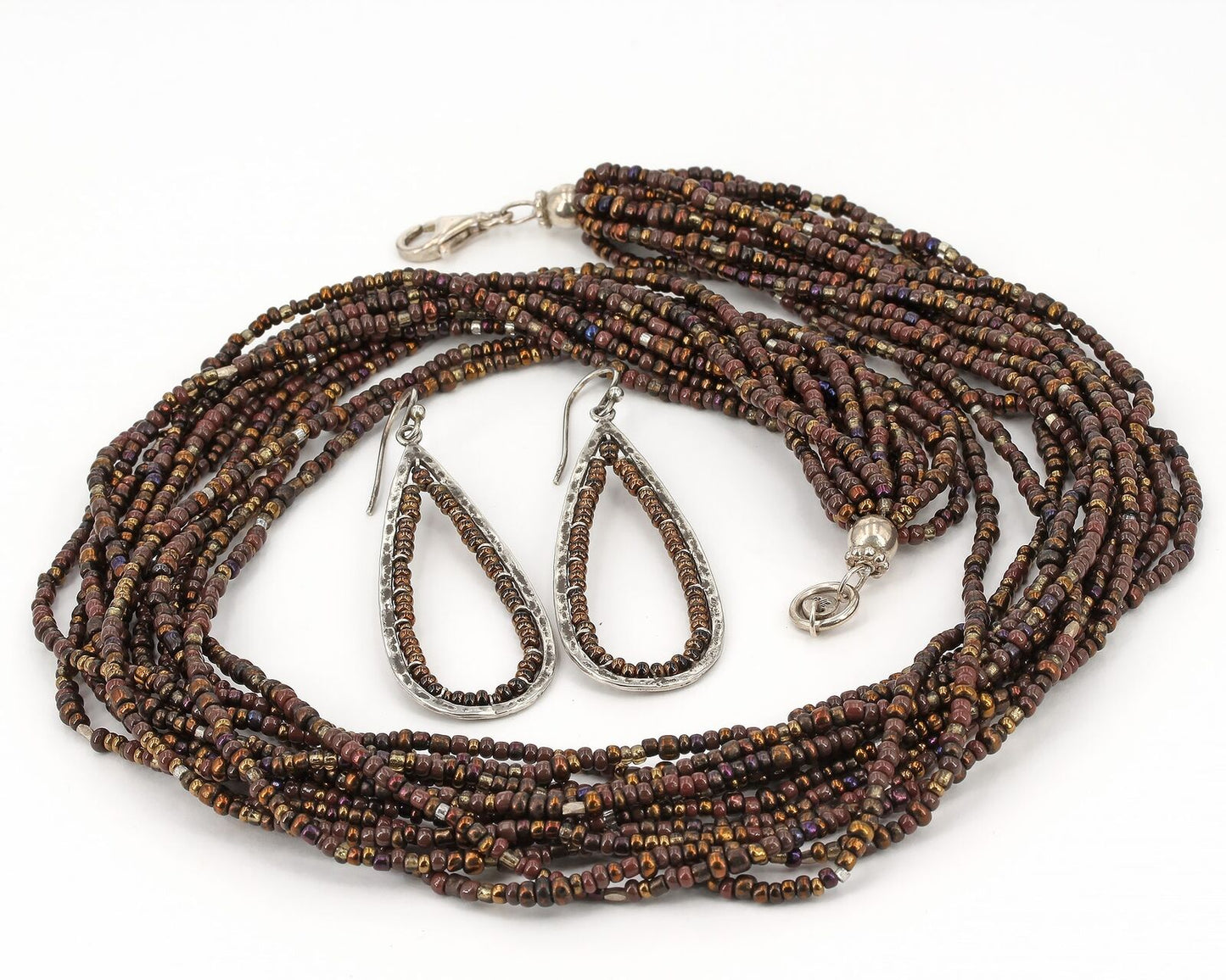 Retired Silpada Sterling & Bronze Glass Bead Necklace & Earrings Set N1815 W1779