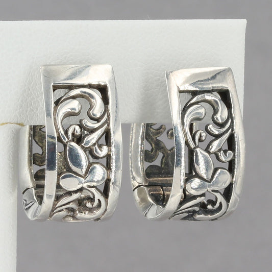 Retired Silpada 10mm Wide Sterling Silver Open Scroll Hinged Hoop Earrings P1122
