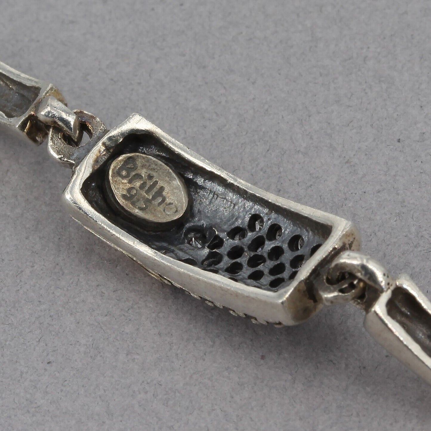 Brilho Sterling Silver Gold Accent Pave CZ Curved Bar Link Bracelet 17.6 Grams