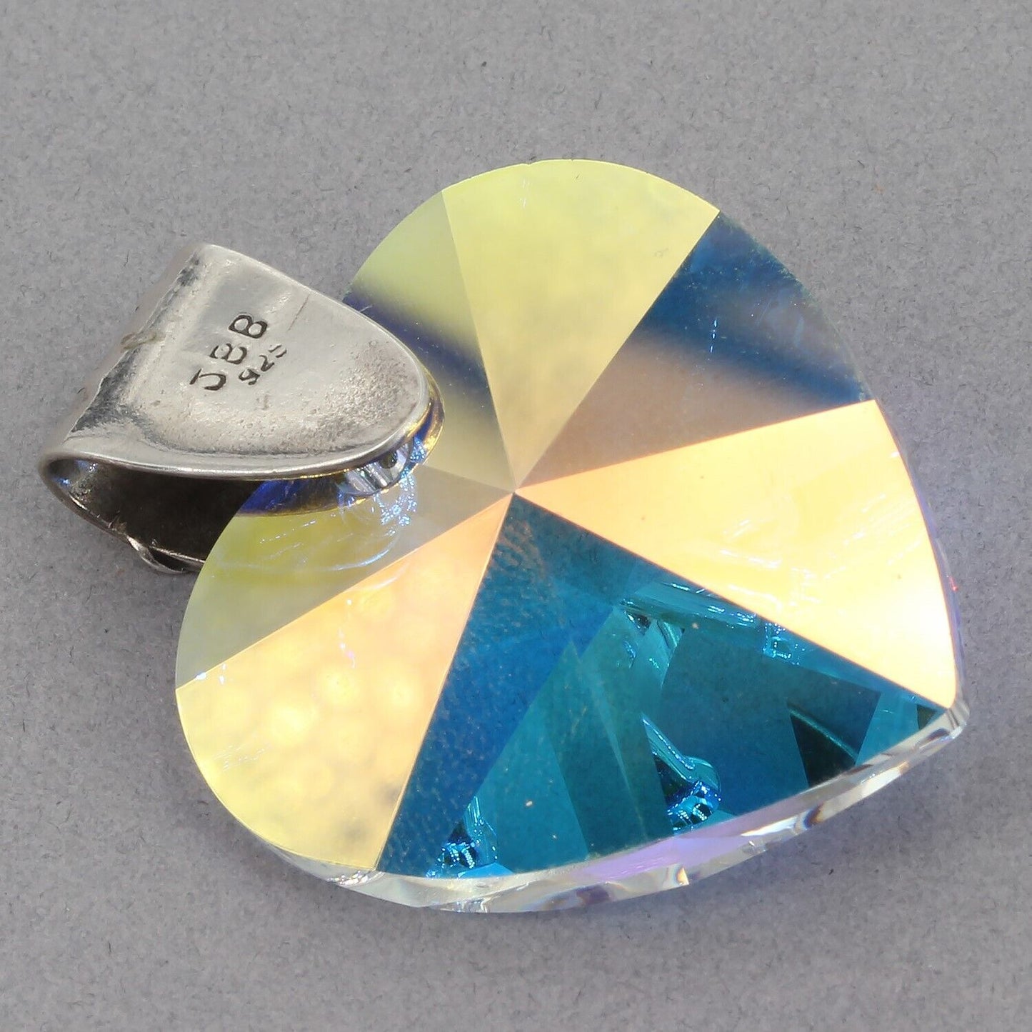 Joshua Benbassat JBB Israel Large Sterling Aurora Borealis Crystal Heart Pendant