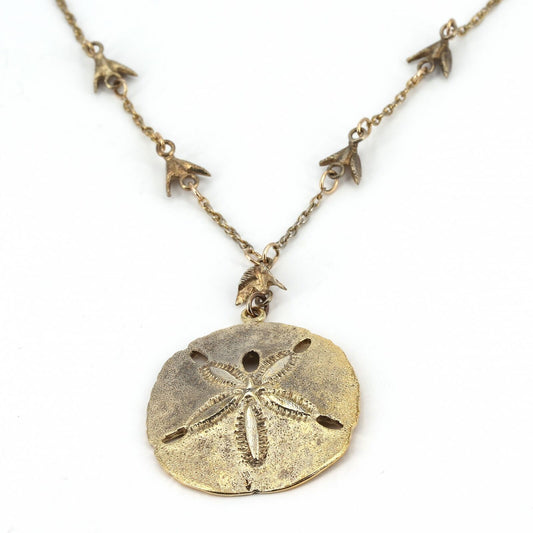 Vintage J&C Ferrara Handcrafted Gold Clad Sterling Sand Dollar & Doves Necklace