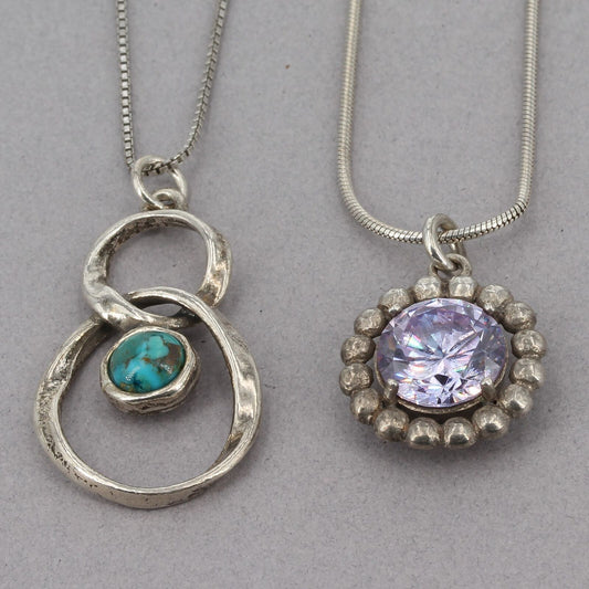Didae Israel Handcrafted Oxidized Sterling Turquoise Purple CZ Pendant Necklaces