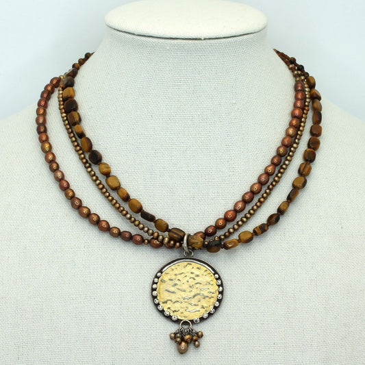 Retired Silpada AUTUMN HUES Tigers Eye Bronze Pearl Mixed Metals Necklace N1838