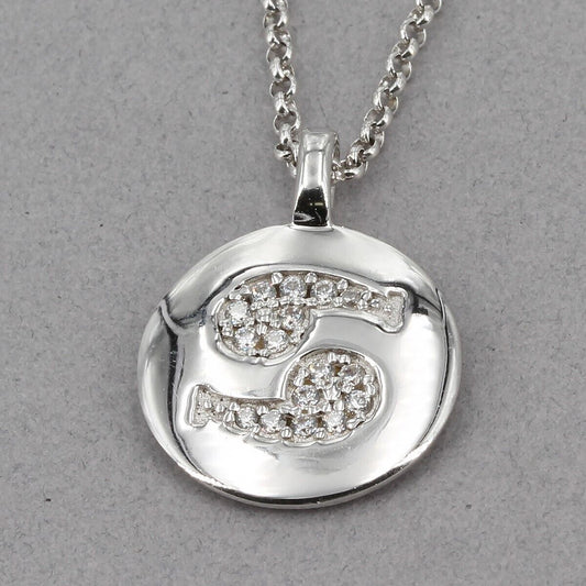 Alex Woo Charmbar Sterling Silver CZ Cancer Zodiac Symbol Disc Pendant Necklace