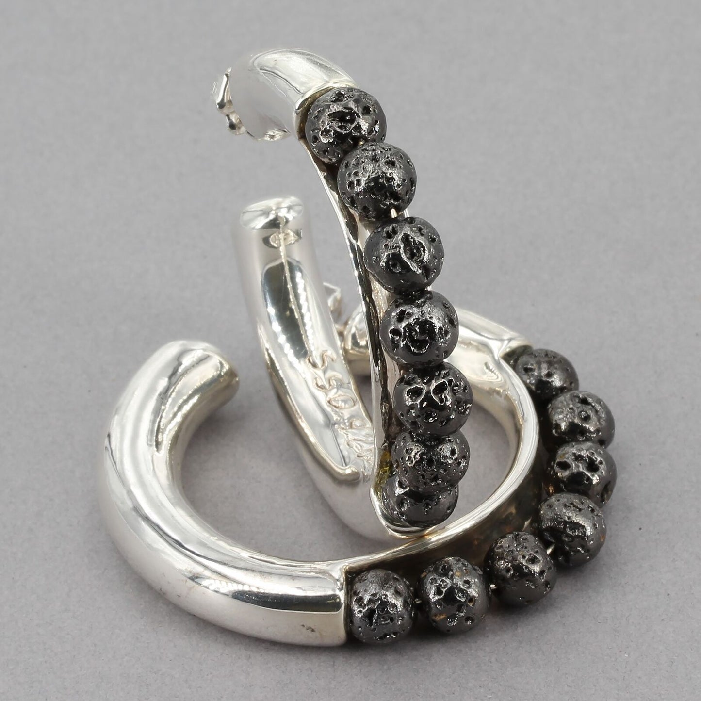 Simon Sebbag Designs Large Sterling Gunmetal Electroform Lava Bead Hoop Earrings