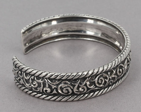 Carolyn Pollack Relios Oxidized Sterling Silver Rope & Scroll 1/2" Cuff Bracelet