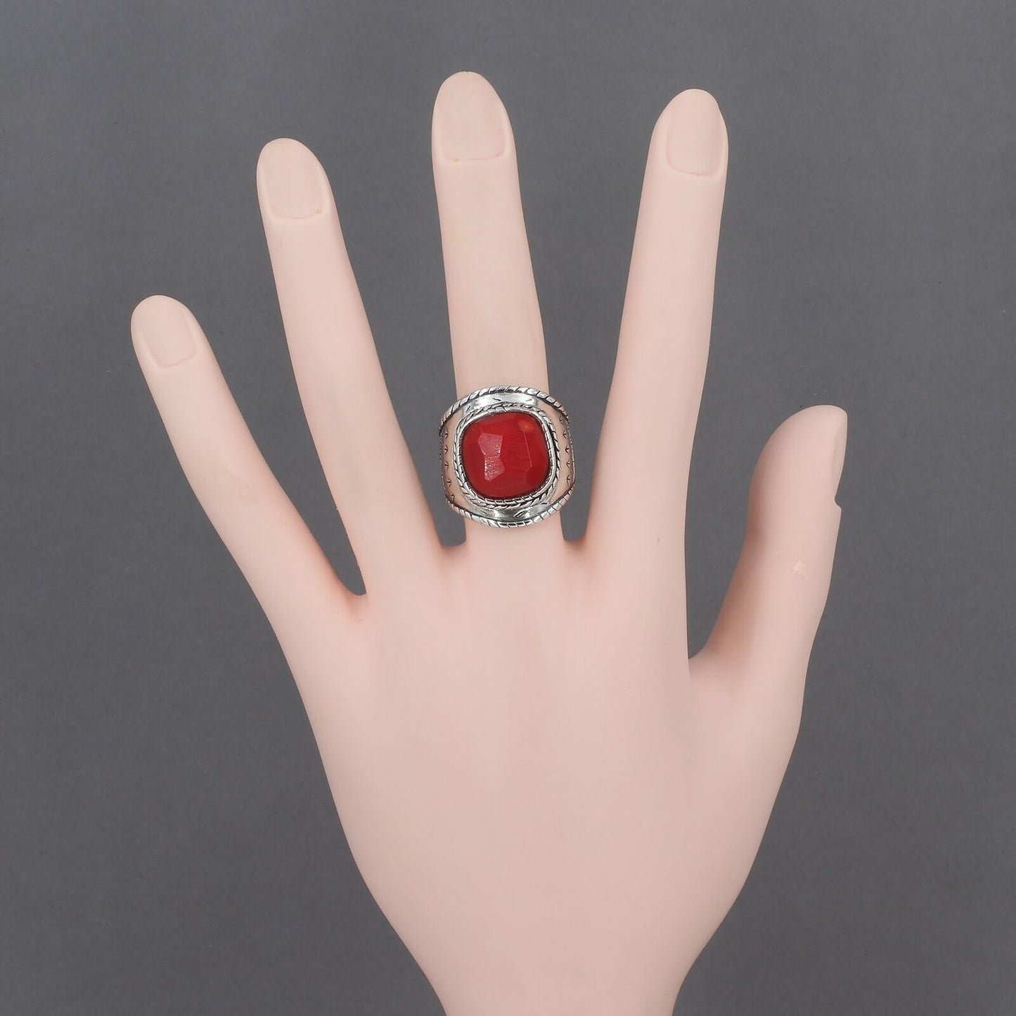 Retired Silpada Sterling Silver Faceted Red Bamboo Coral SAMBA Ring R2890 Size 8