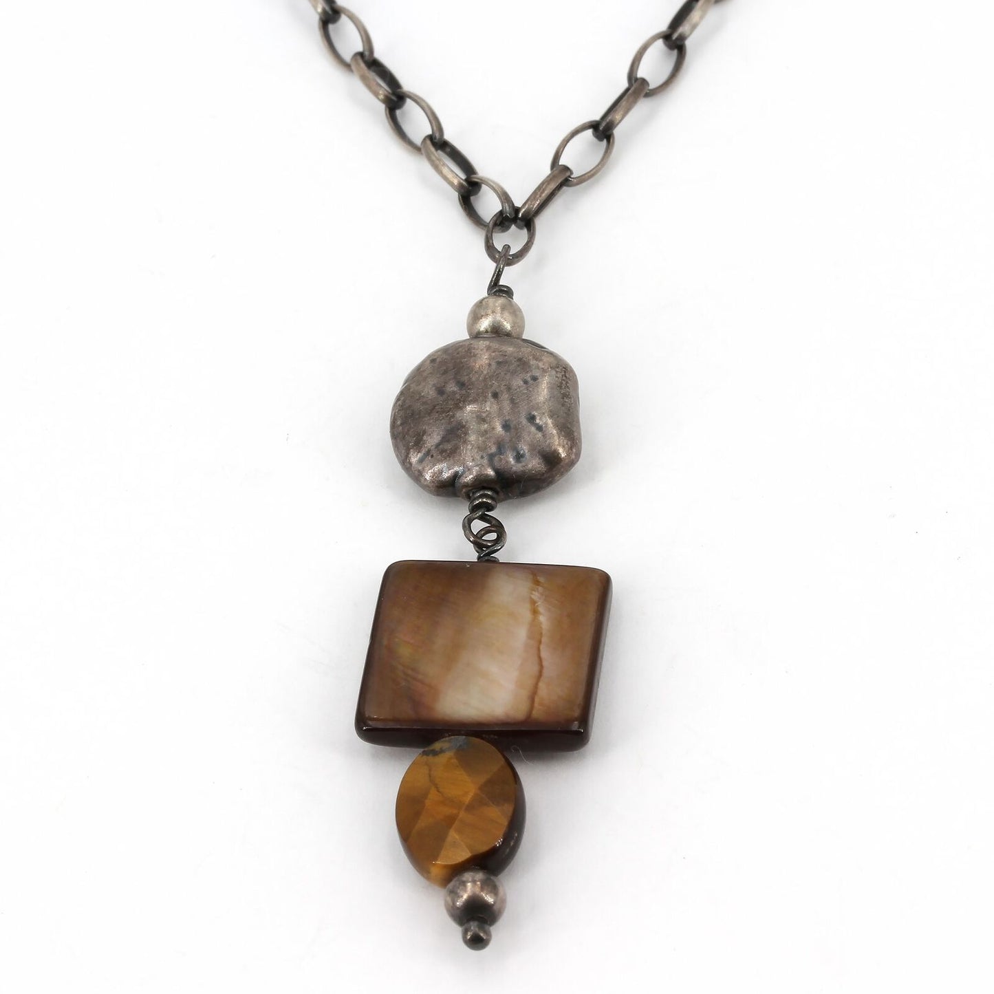 Retired Silpada Sterling Silver Mother of Pearl & Tiger's Eye Necklace N1336