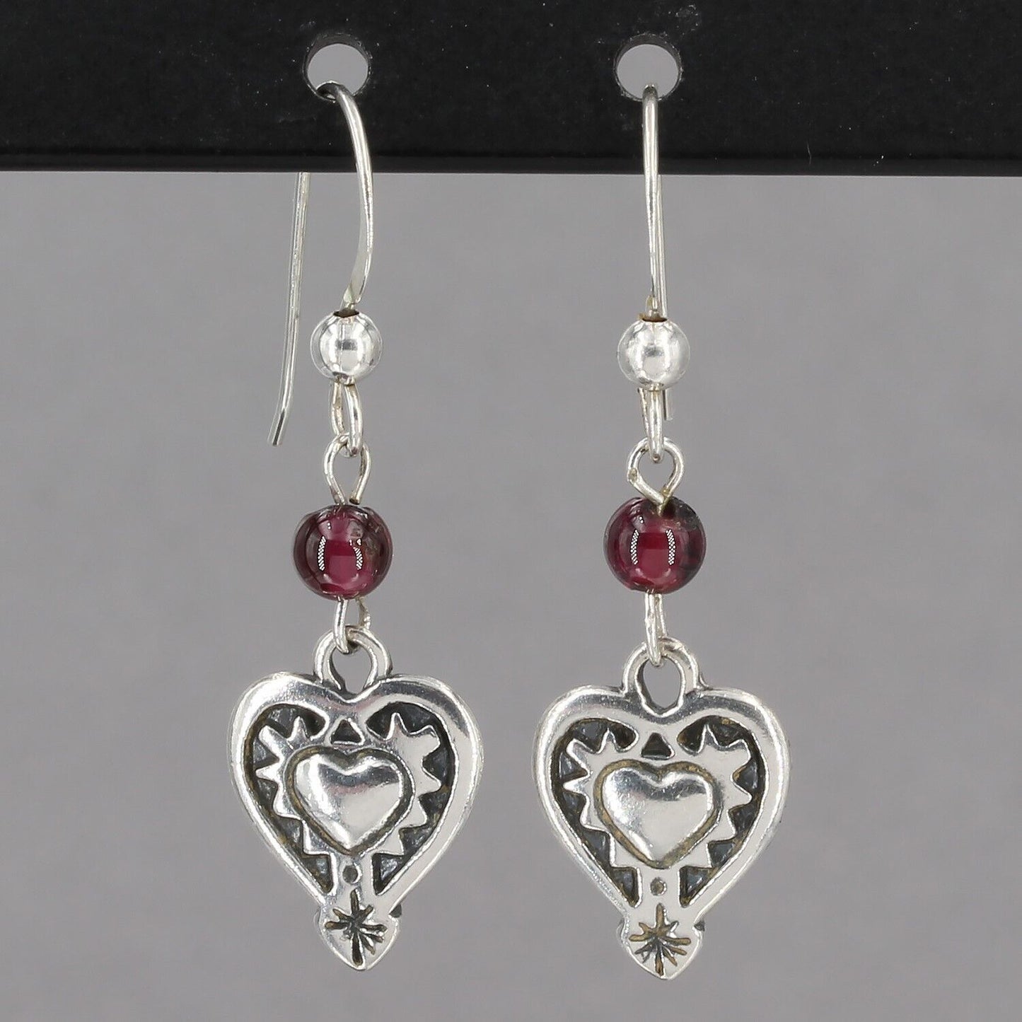 Vintage Shube's for Silpada Sterling Silver Garnet Heart Dangle Earrings W0953