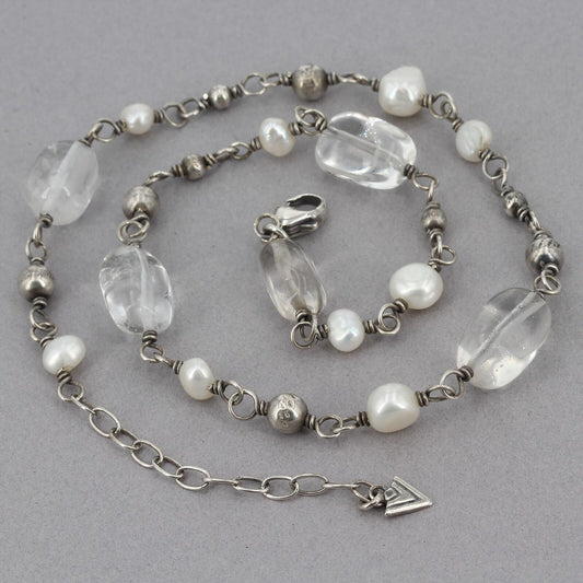 Retired Silpada Sterling Silver Clear Quartz & Freshwater Pearl Necklace N1602