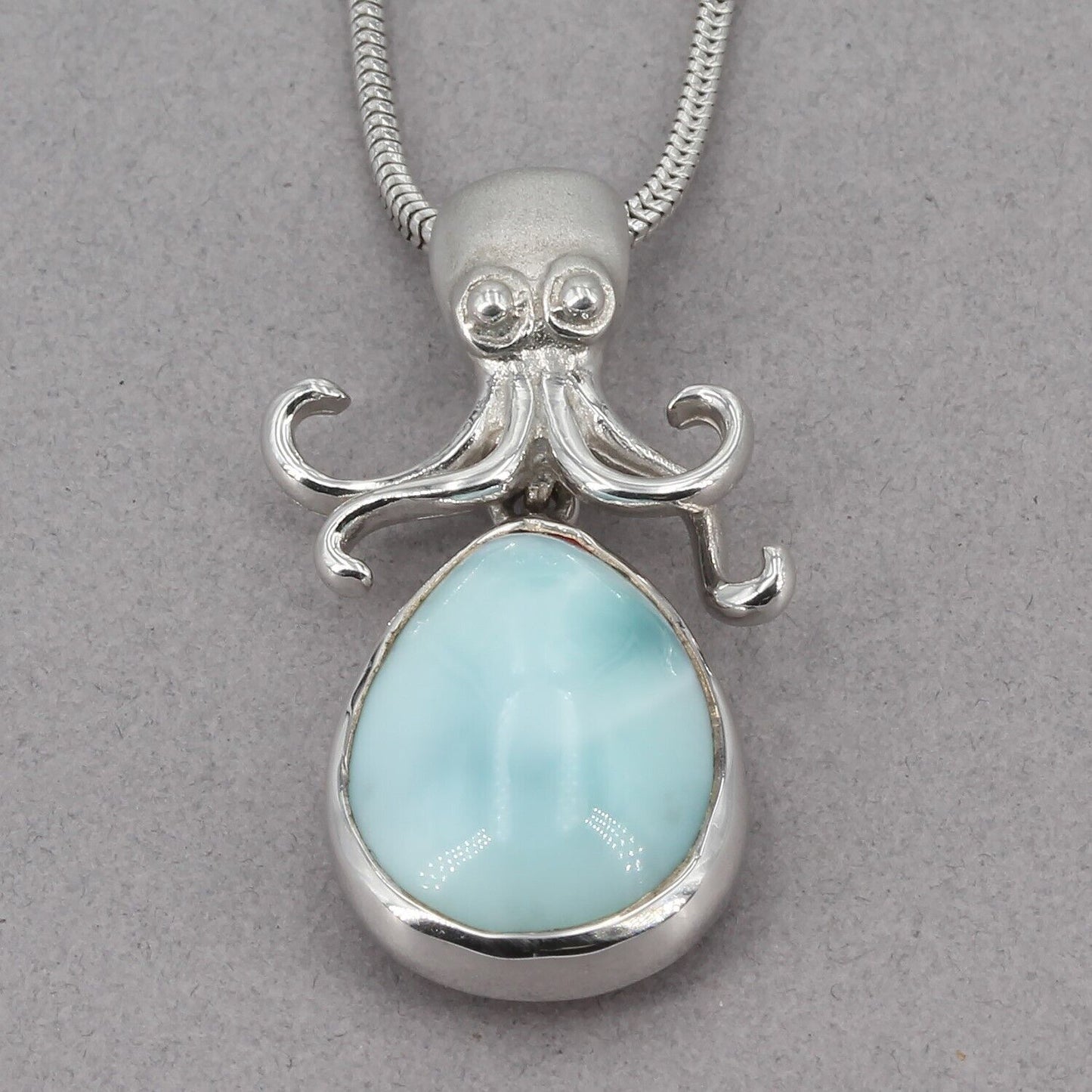 Marahlago Sterling Larimar Pygmy Octopus Pendant Adjustable Snake Chain Necklace