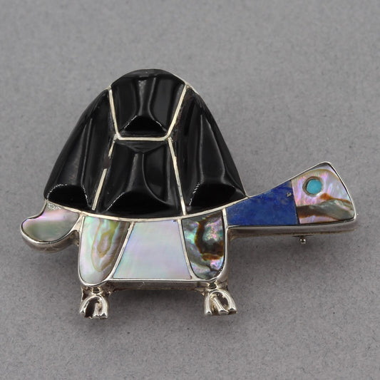 Darrell Shebola Zuni Handmade Sterling Multi-Stone Inlay Turtle Pin Pendant DJS