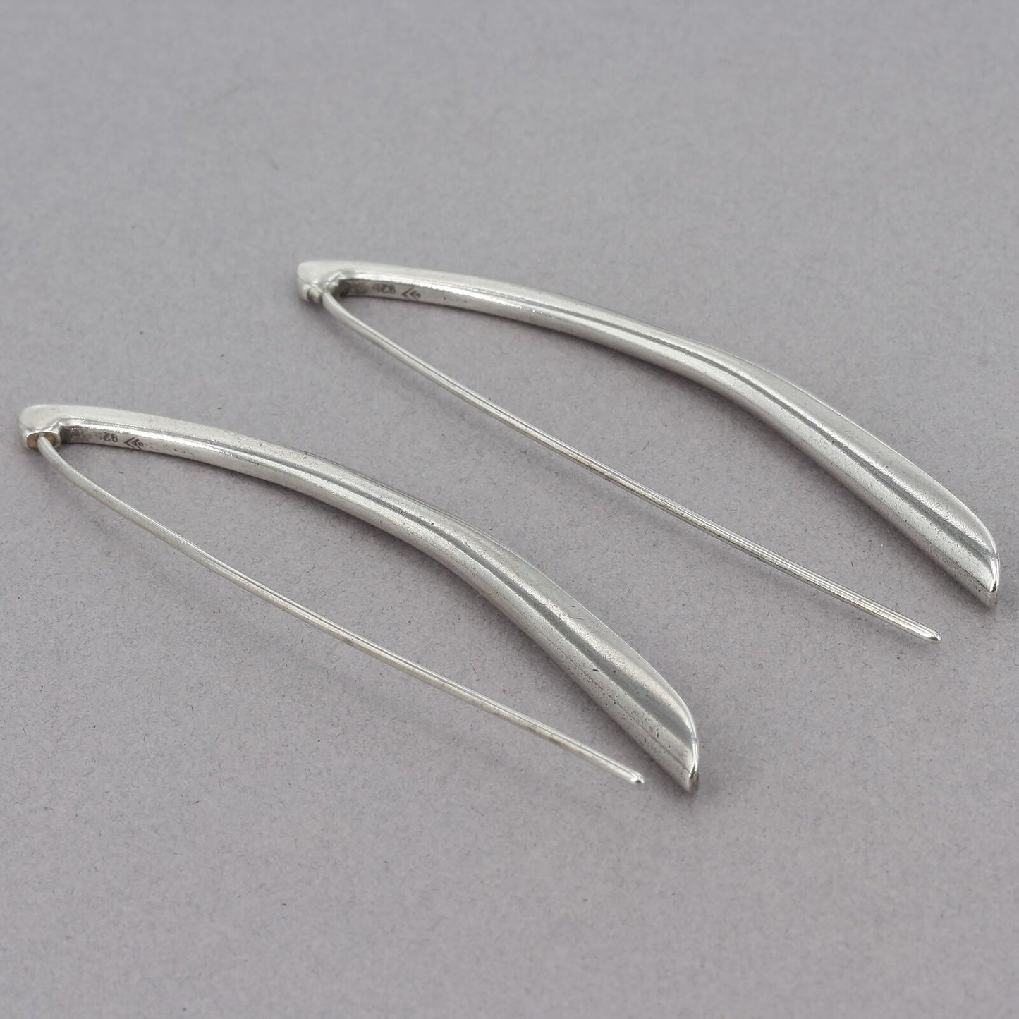 Vintage Silpada Oxidized Sterling Long Sleek Folded Threader Wire Earrings W0709