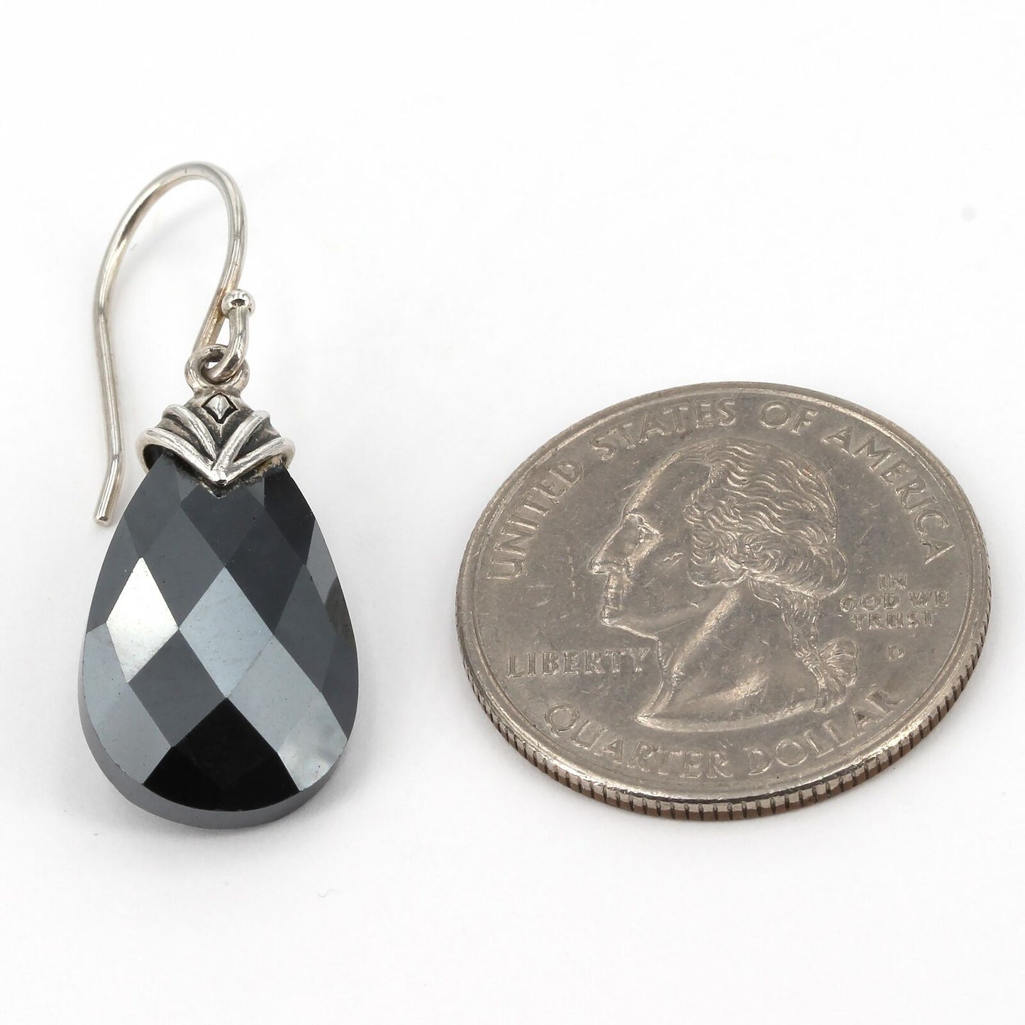 Retired Silpada Sterling Silver Faceted Hematite Teardrop "EBONY" Earrings W3144