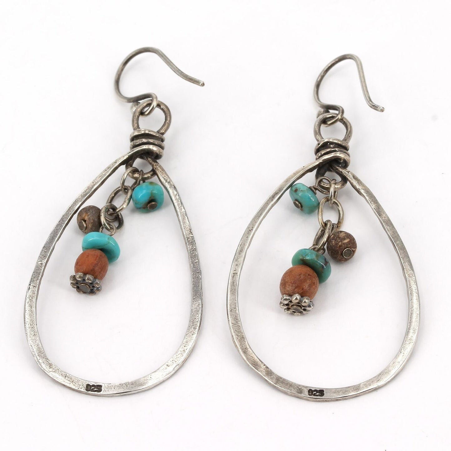 Retired Silpada Sterling Turquoise & Wood Beaded Teardrop Dangle Earrings W1348