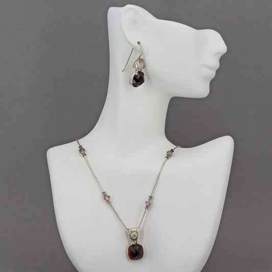 Retired Silpada Sterling Smoky Quartz & Glass Necklace Earrings Set N1264 W1272