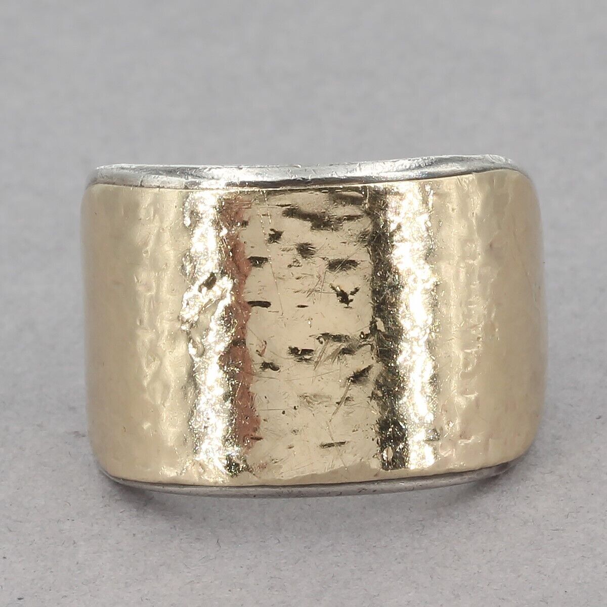 Retired Silpada Sterling Silver & 9K Gold Wide Hammered Band Ring R1628 Size 7+