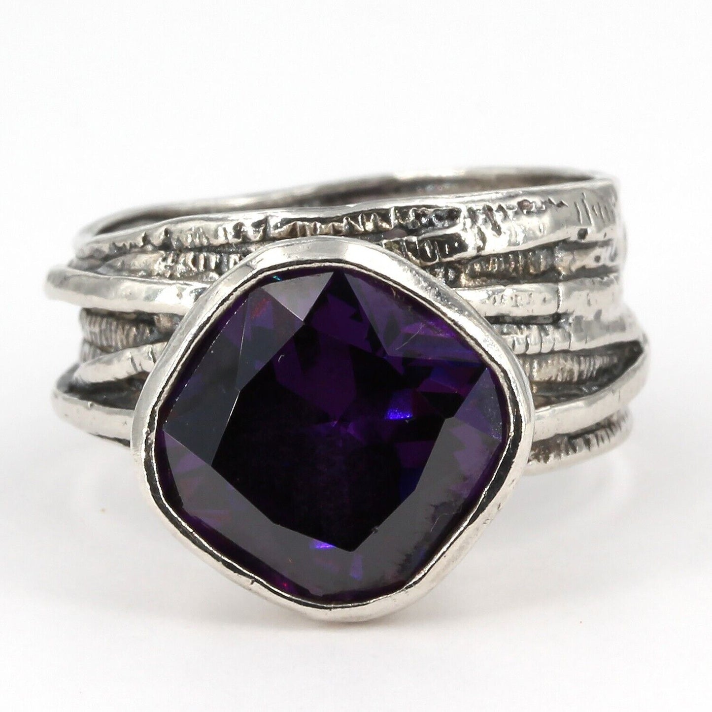 Retired Silpada Oxidized Sterling GLADIATOR GLAM Purple CZ Ring R2757 Size 7.75