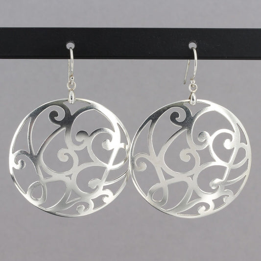 Retired Silpada Large Sterling Silver Open Scroll Circle Dangle Earrings W2137