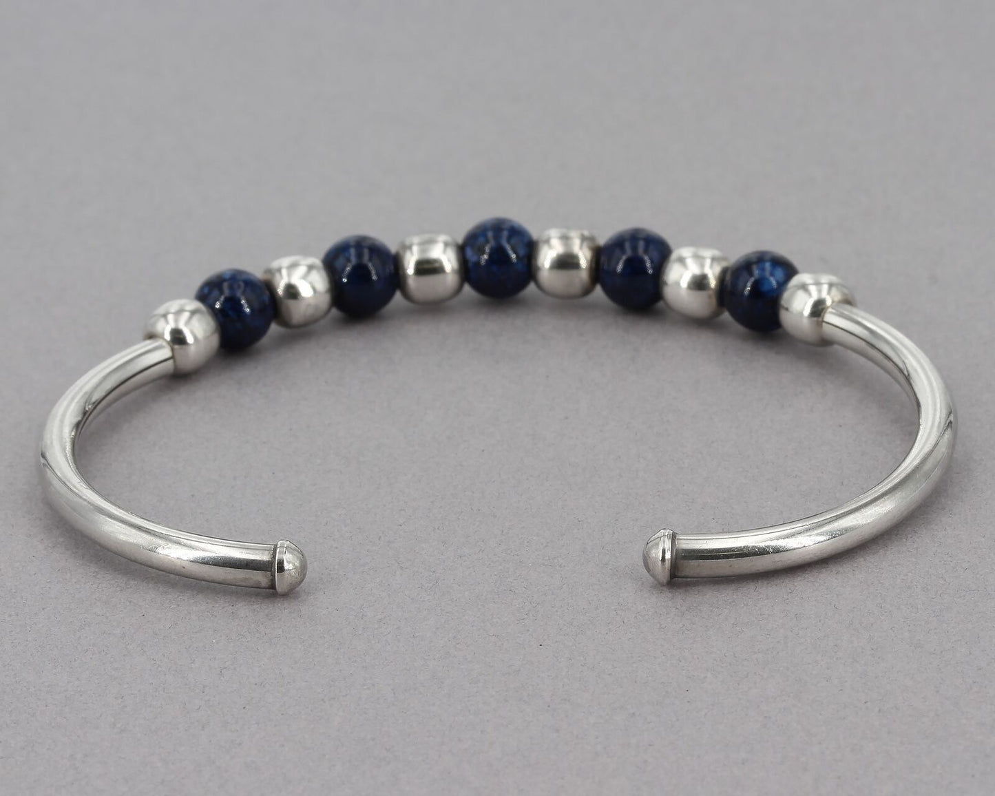 Vintage Silpada Sterling Silver Blue Sodalite Bead Flexible Cuff Bracelet B0693