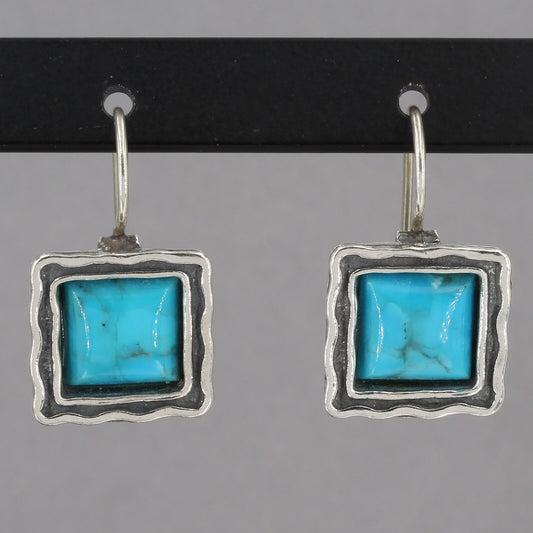 Retired Silpada Sterling Silver Square Turquoise French Wire Earrings W1527