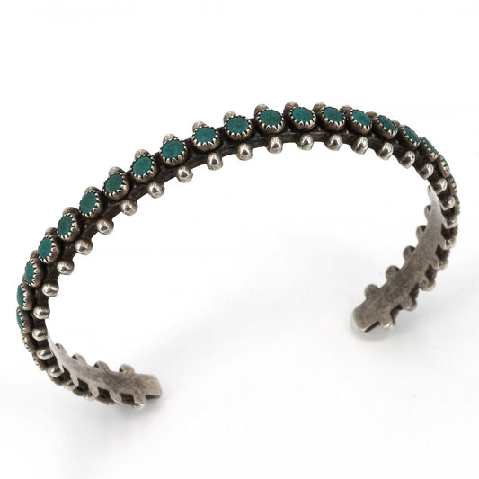 Vintage Native American Sterling "Snake Eye" Turquoise Petit Point Cuff Bracelet