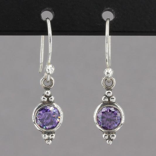 Retired Silpada Petite Sterling Silver Purple CZ Dangle Earrings W2397