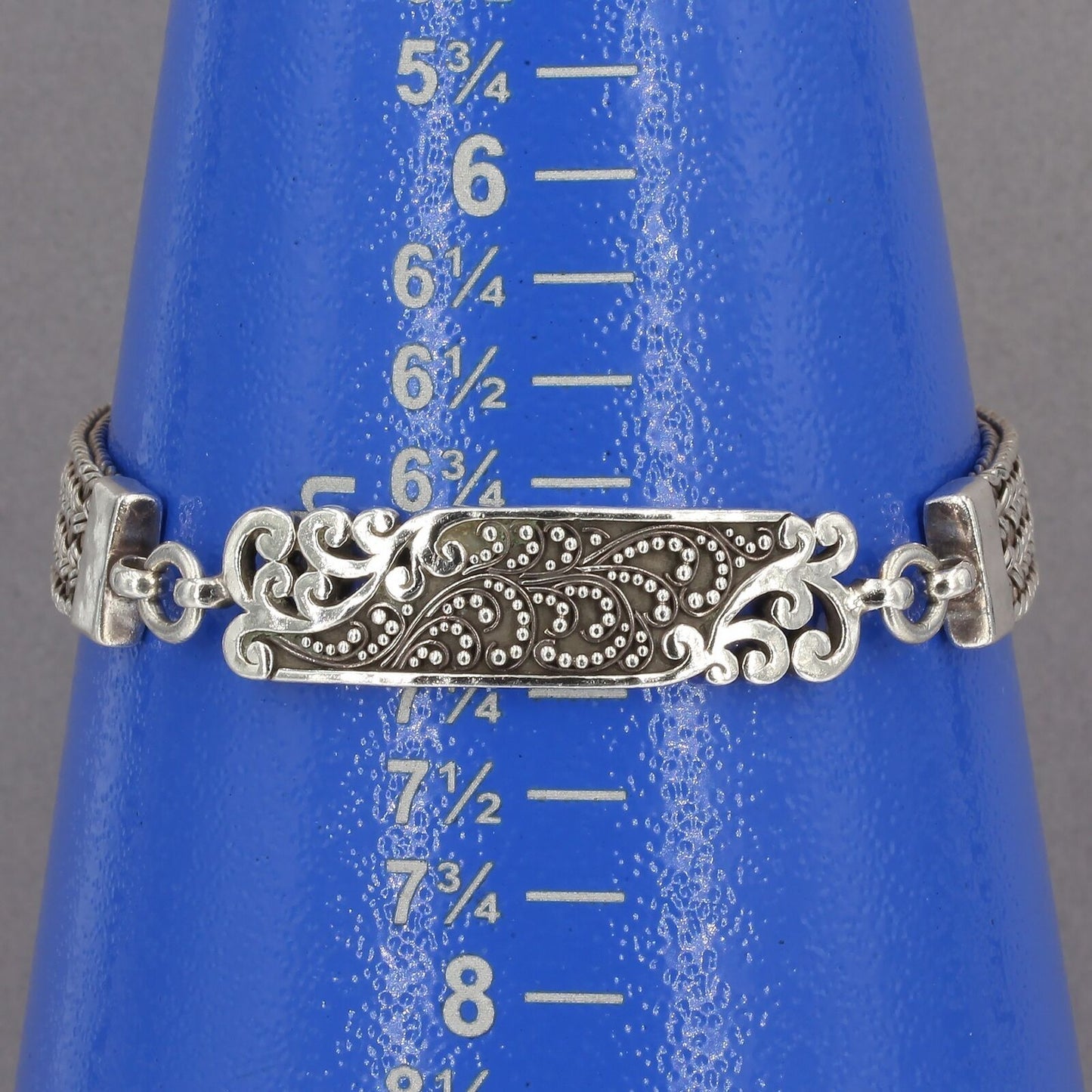 Lois Hill Oxidized Sterling Silver Granulated Scroll Thai Weave Toggle Bracelet