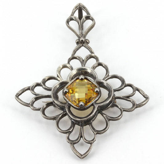 Retired Silpada Oxidized Sterling Silver Golden Yellow CZ Pin Pendant S1222