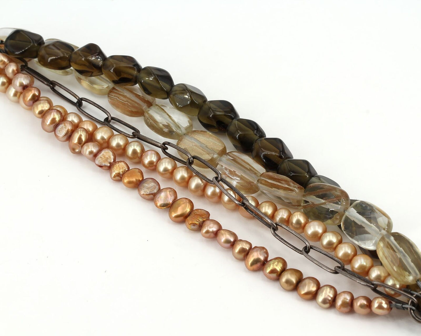 Retired Silpada Sterling Pearl Smoky Quartz Sunstone Multi-Strand Bracelet B1412