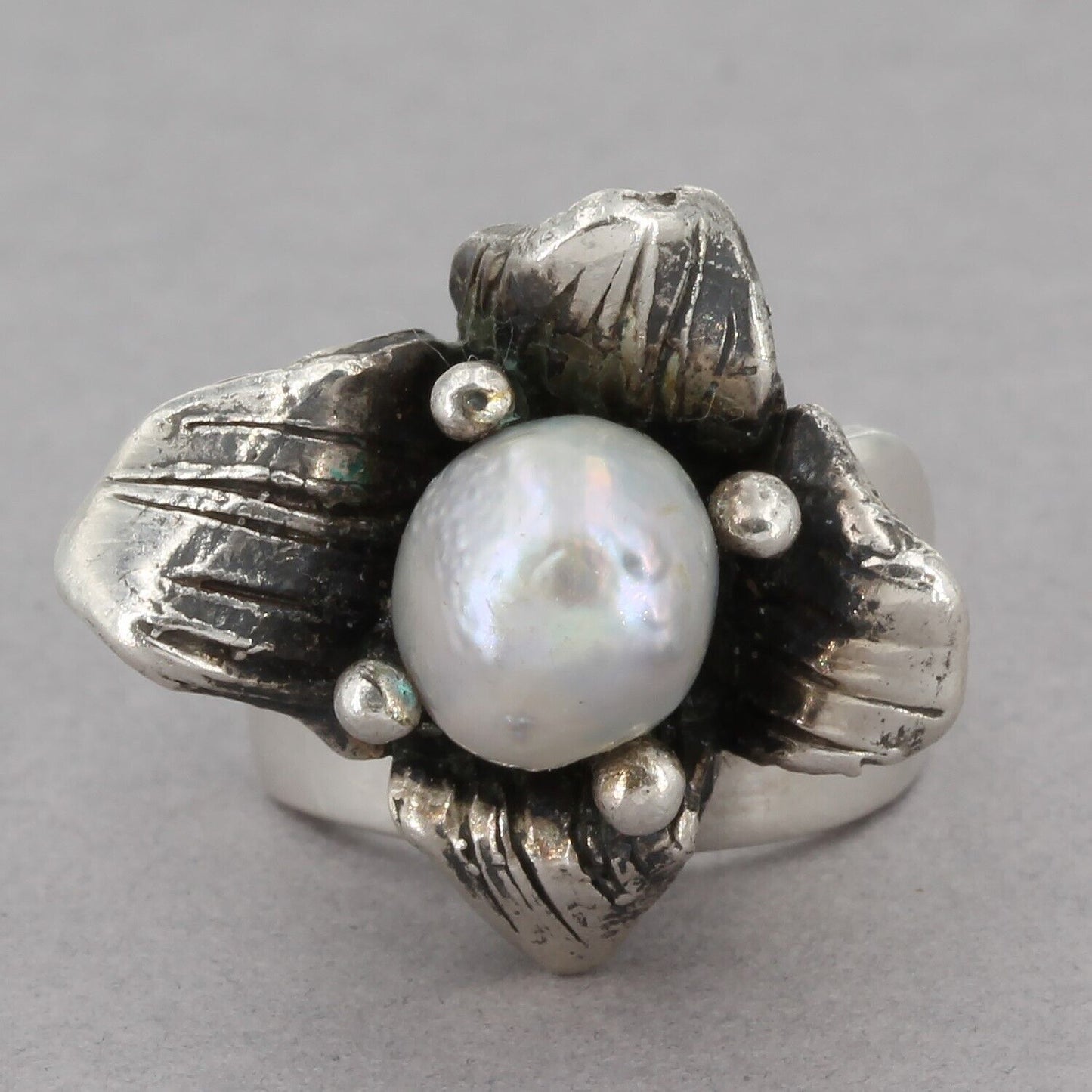 Unique CITLALI Handcrafted Mexican Sterling Pearl Wildflower Wrap Ring Size 4.75