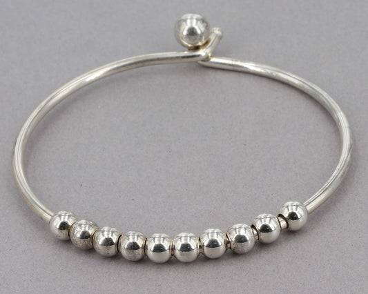 Sterling Silver Add-A-Bead Ball Hook 7.5" Bangle Bracelet 14.8 Grams