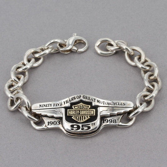 Vintage Harley Davidson Sterling & 18K Gold 95th Anniversary Emblem Bracelet