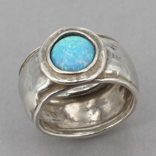 Retired Silpada Hammered Sterling Silver Lab-Created Opal Ring R1457 Size 6