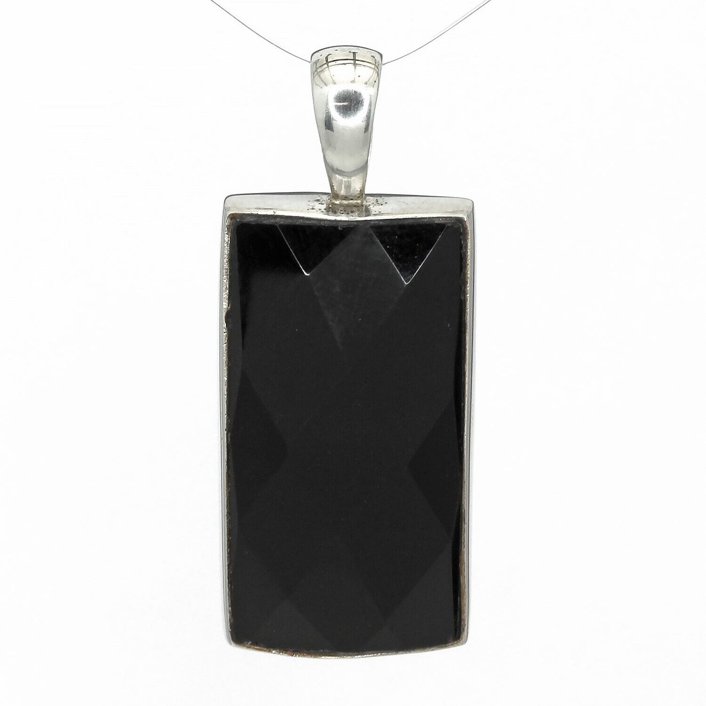 Retired Silpada Sterling Silver Faceted Black Onyx Rectangular Pendant S1252