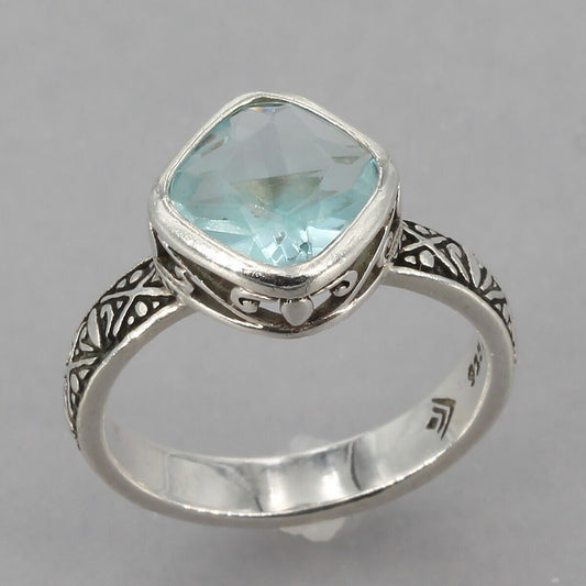 Retired Silpada Sterling FROZEN LAKE Ice Blue Faceted Glass Ring R2044 Sz 5.75+