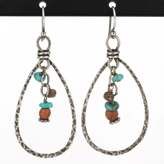 Retired Silpada Sterling Turquoise & Wood Beaded Teardrop Dangle Earrings W1348