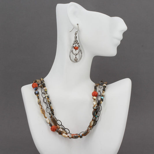 Retired Silpada Sterling Coral Dangle Earrings & Fiesta Fun Necklace W1560 N1563