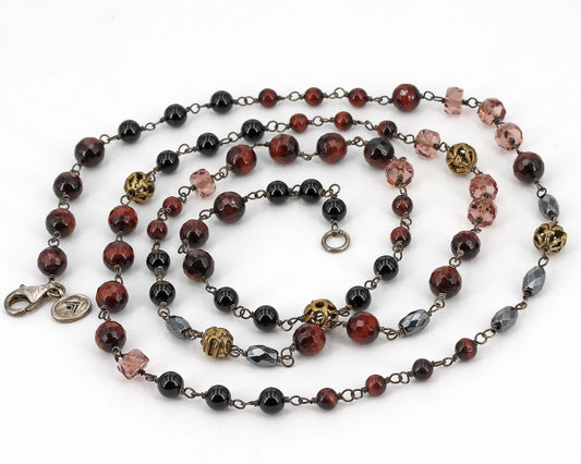 Retired Silpada BURGUNDY BLUSH Red Tigers Eye Bead Sterling Brass Necklace N3347