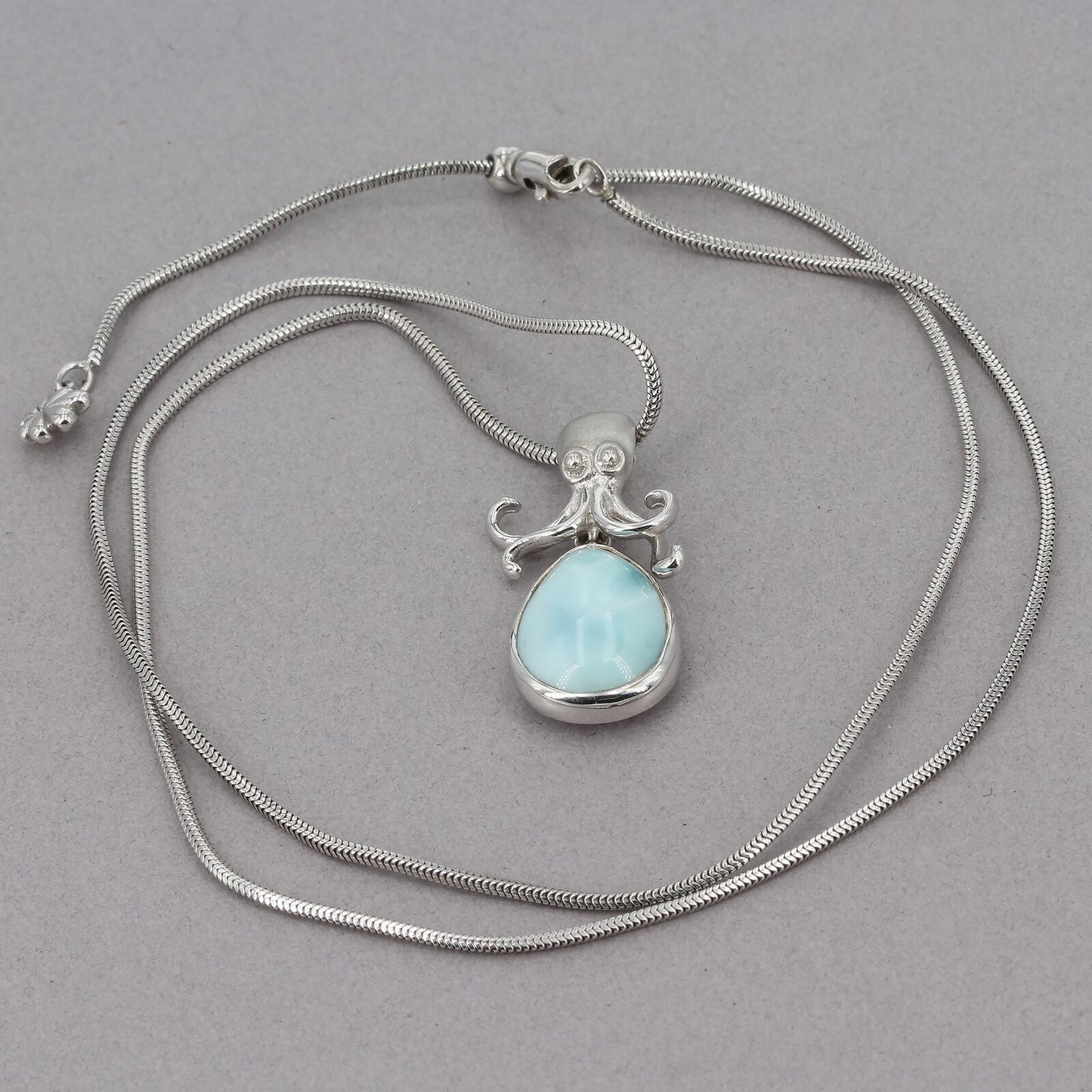 Marahlago Sterling Larimar Pygmy Octopus Pendant Adjustable Snake Chain Necklace