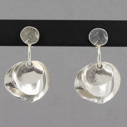 Retired Silpada Small Textured Sterling Layered Swaying Disc Drop Earrings P1732