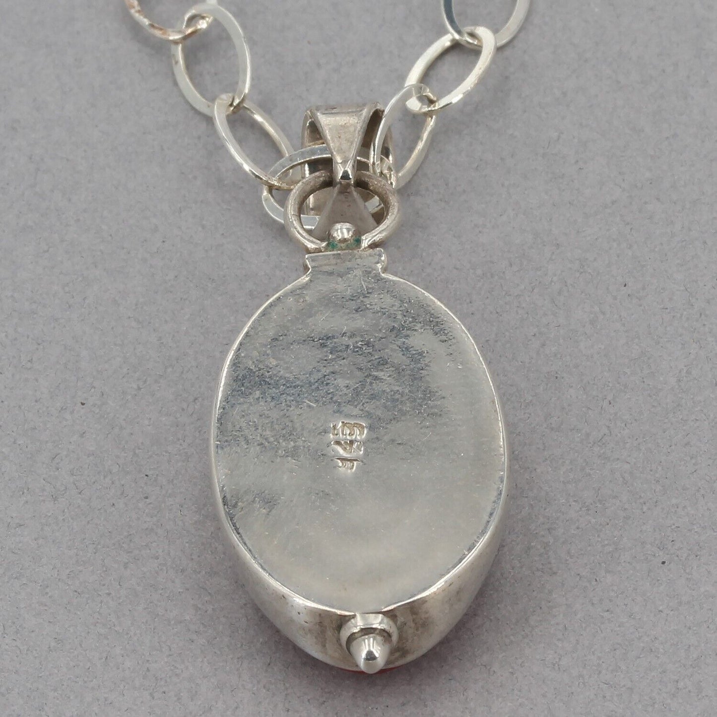 Vintage Sterling Silver Floral Carved Cinnabar Necklace & Earrings Set