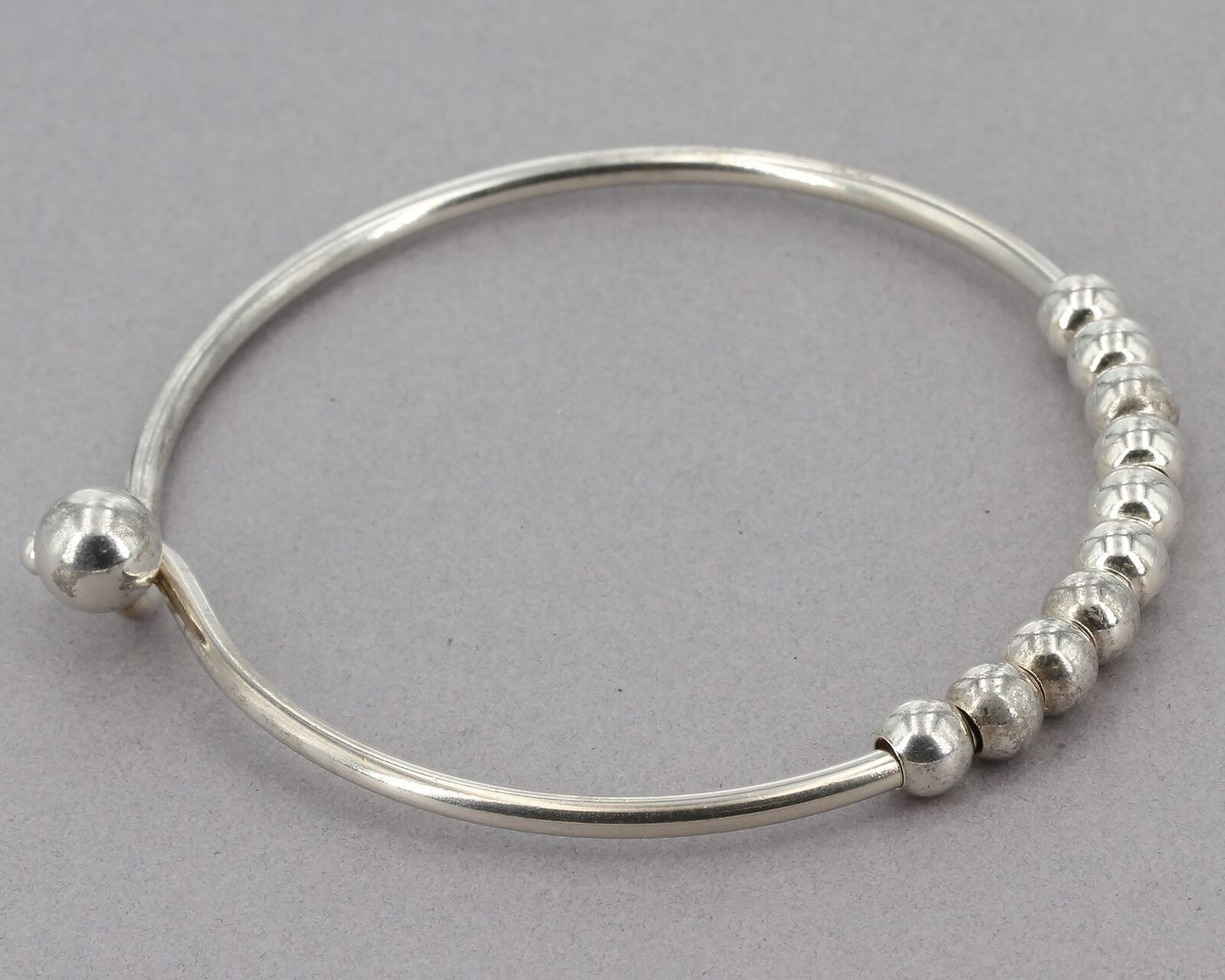 Sterling Silver Add-A-Bead Ball Hook 7.5" Bangle Bracelet 14.8 Grams