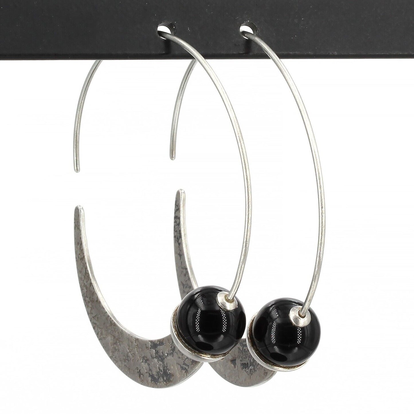 Retired Silpada Big Textured Sterling Black Chalcedony COMET TAIL Earrings W1874