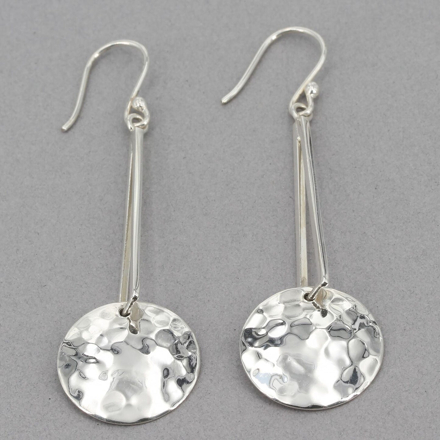 ATI Mexico Sterling Silver Hammered Disc Dangle Earrings 2.5" Length