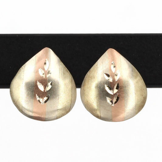 Lightweight 14K Tri-Color Gold 1/2" Teardrop Stud Earrings 1 Gram